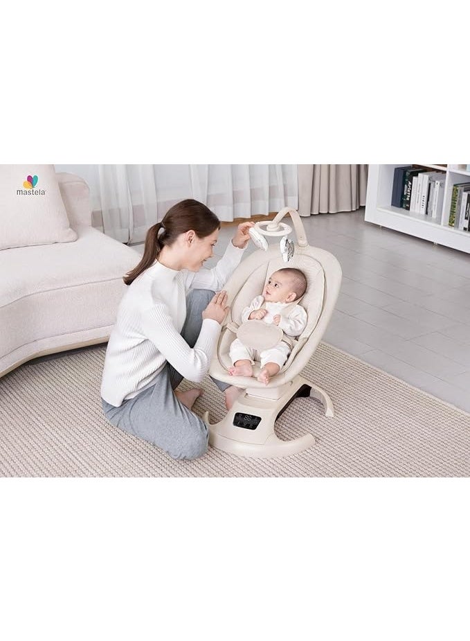 ماستيلا كرسي هزاز ذكي للأطفال حديثي الولادة – أرجوحة كهربائية - سرير اطفال كهربائي متعدد الاستخدام - مقعد مريح وآمن مع حزام أمان وألعاب معلّقة – تصميم عصري لتهدئة ونوم الرضّع - Image 5